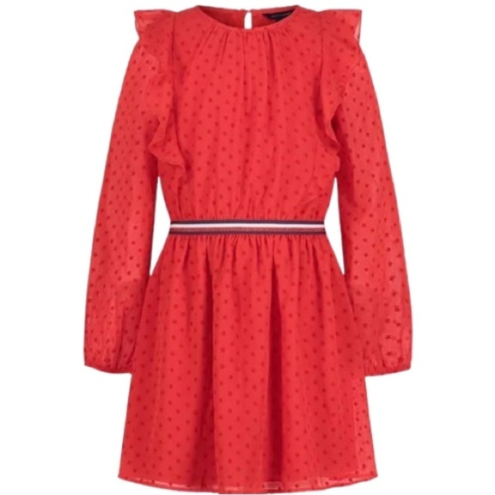 TOMMY HILFIGER Little Girls Star Flocked Chiffon Dress Red Star Pattern Dress M
